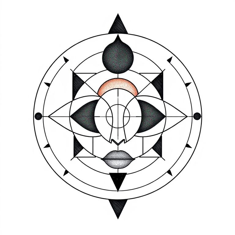 a black and white circle with geometric shapes