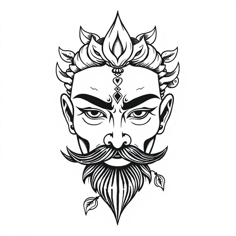 a black and white drawing of a man with a mustache